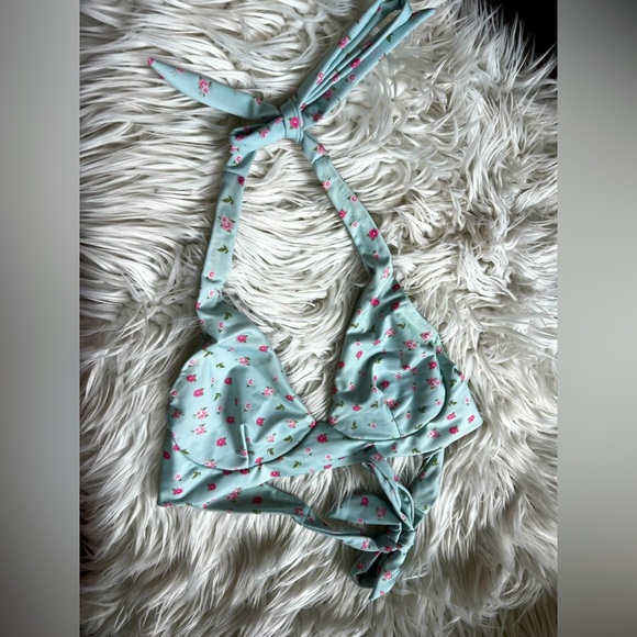 Ecohoaka Bikini Top Medium | Blue Tie Back Halter Swim Top Sustainable Swimwear - Picture 1 of 9